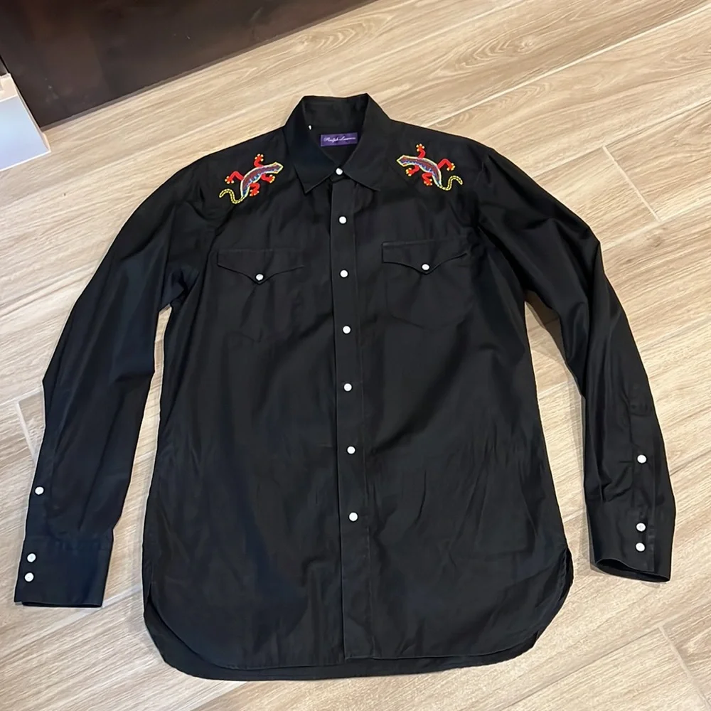 Ralph Lauren Purple label beaded Western shirt size M pearl snap buttons Cowboy - Picture 2 of 14
